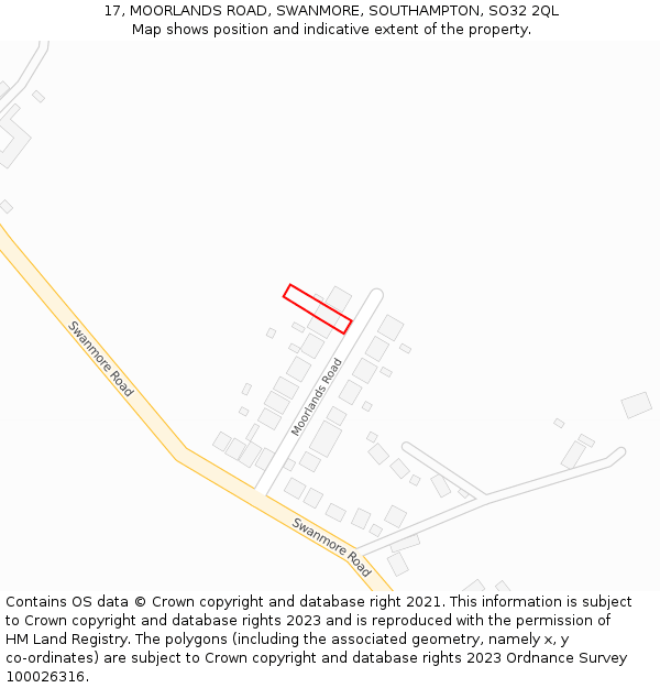 17, MOORLANDS ROAD, SWANMORE, SOUTHAMPTON, SO32 2QL: Location map and indicative extent of plot