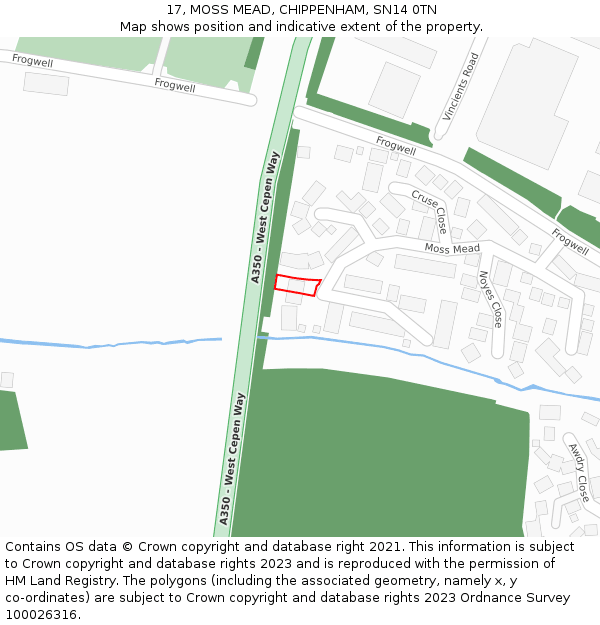 17, MOSS MEAD, CHIPPENHAM, SN14 0TN: Location map and indicative extent of plot