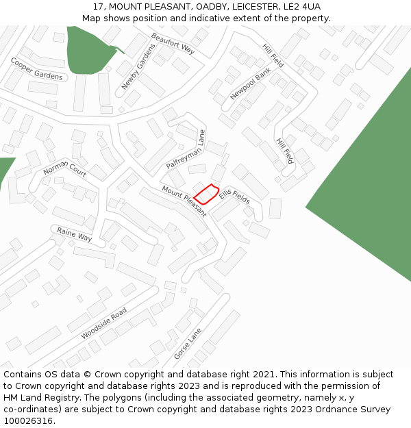 17, MOUNT PLEASANT, OADBY, LEICESTER, LE2 4UA: Location map and indicative extent of plot
