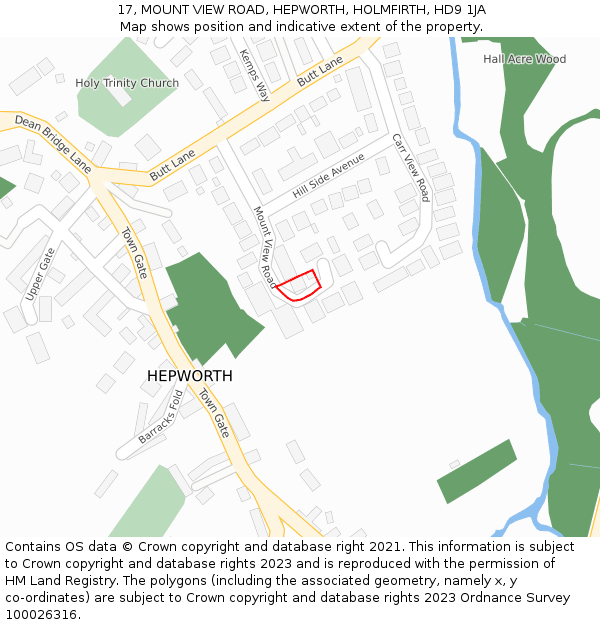 17, MOUNT VIEW ROAD, HEPWORTH, HOLMFIRTH, HD9 1JA: Location map and indicative extent of plot