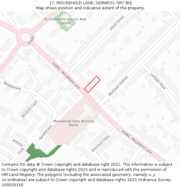 17, MOUSEHOLD LANE, NORWICH, NR7 8HJ: Location map and indicative extent of plot