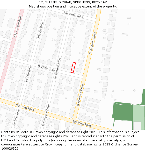 17, MUIRFIELD DRIVE, SKEGNESS, PE25 1AX: Location map and indicative extent of plot