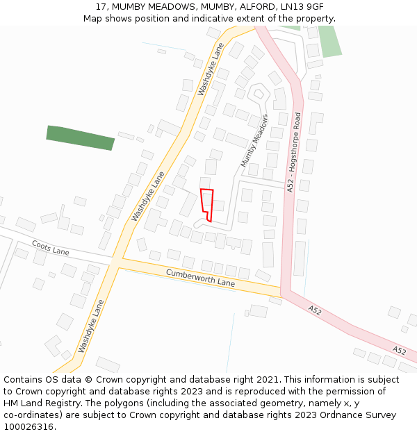 17, MUMBY MEADOWS, MUMBY, ALFORD, LN13 9GF: Location map and indicative extent of plot
