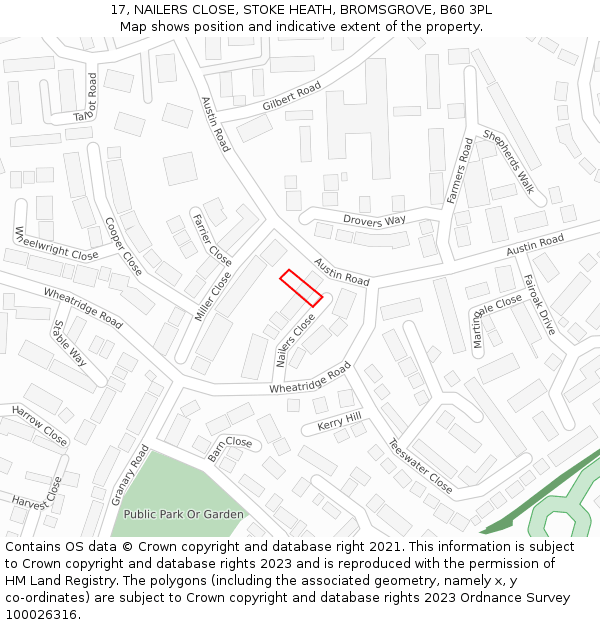 17, NAILERS CLOSE, STOKE HEATH, BROMSGROVE, B60 3PL: Location map and indicative extent of plot