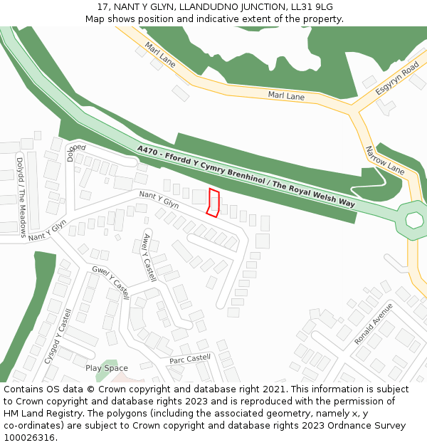 17, NANT Y GLYN, LLANDUDNO JUNCTION, LL31 9LG: Location map and indicative extent of plot
