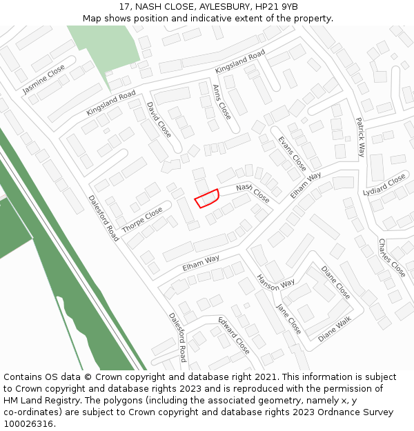 17, NASH CLOSE, AYLESBURY, HP21 9YB: Location map and indicative extent of plot