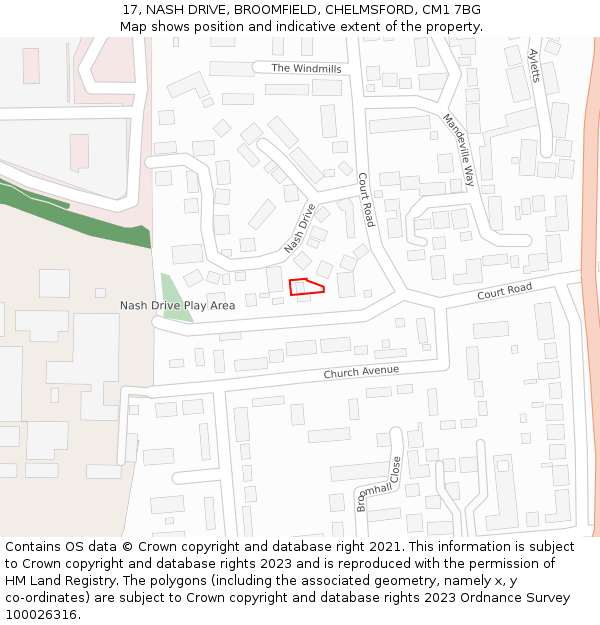 17, NASH DRIVE, BROOMFIELD, CHELMSFORD, CM1 7BG: Location map and indicative extent of plot