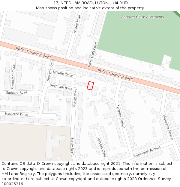 17, NEEDHAM ROAD, LUTON, LU4 9HD: Location map and indicative extent of plot