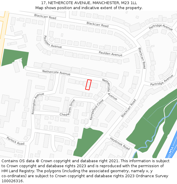 17, NETHERCOTE AVENUE, MANCHESTER, M23 1LL: Location map and indicative extent of plot