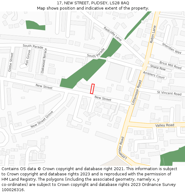 17, NEW STREET, PUDSEY, LS28 8AQ: Location map and indicative extent of plot