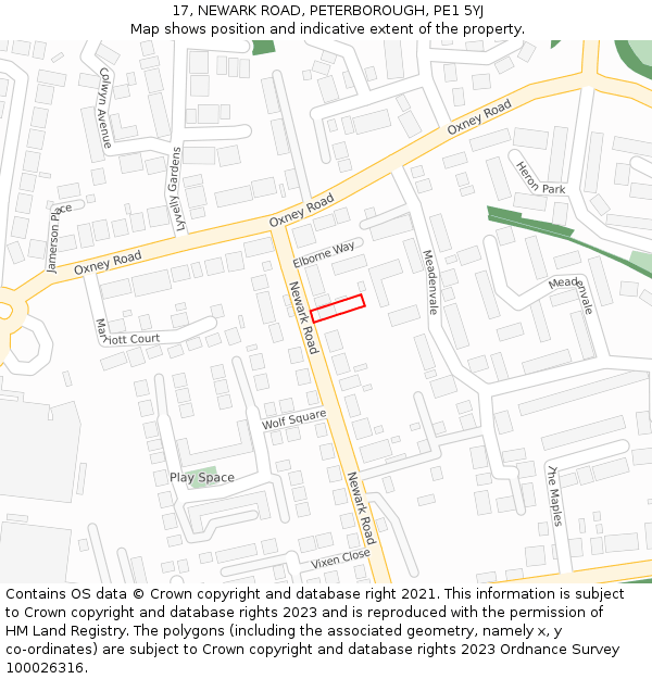 17, NEWARK ROAD, PETERBOROUGH, PE1 5YJ: Location map and indicative extent of plot