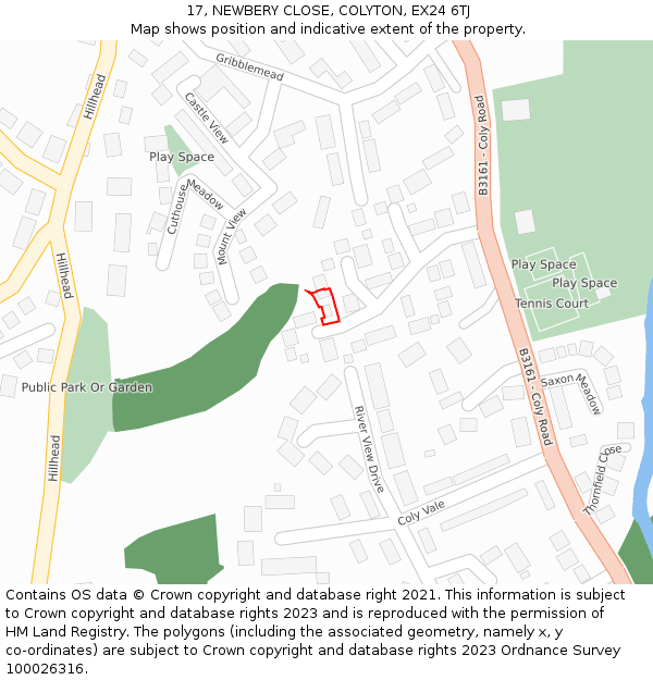 17, NEWBERY CLOSE, COLYTON, EX24 6TJ: Location map and indicative extent of plot
