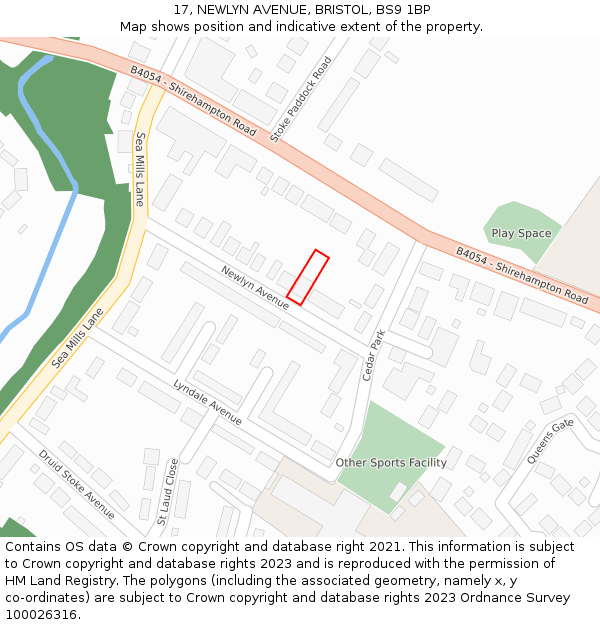 17, NEWLYN AVENUE, BRISTOL, BS9 1BP: Location map and indicative extent of plot