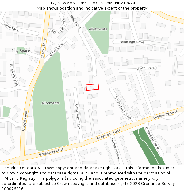 17, NEWMAN DRIVE, FAKENHAM, NR21 8AN: Location map and indicative extent of plot