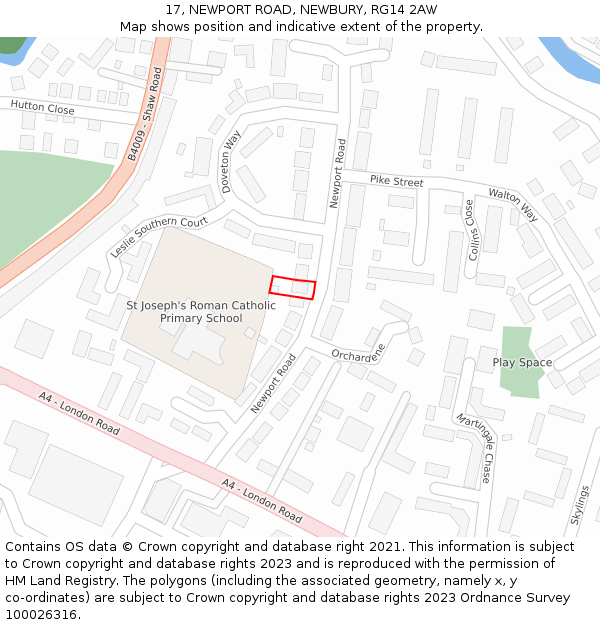 17, NEWPORT ROAD, NEWBURY, RG14 2AW: Location map and indicative extent of plot