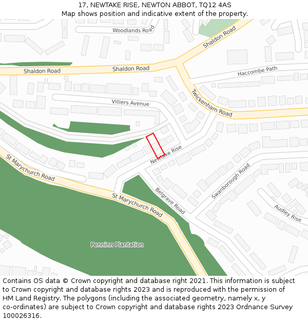 17, NEWTAKE RISE, NEWTON ABBOT, TQ12 4AS: Location map and indicative extent of plot