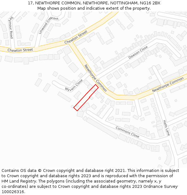 17, NEWTHORPE COMMON, NEWTHORPE, NOTTINGHAM, NG16 2BX: Location map and indicative extent of plot