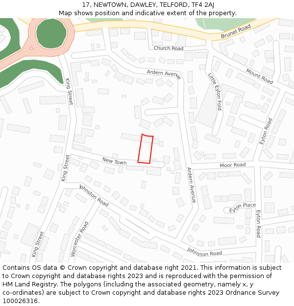 17, NEWTOWN, DAWLEY, TELFORD, TF4 2AJ: Location map and indicative extent of plot