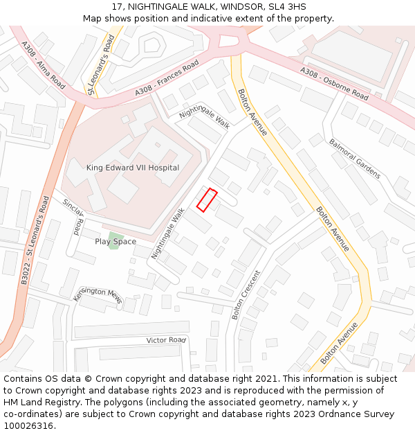 17, NIGHTINGALE WALK, WINDSOR, SL4 3HS: Location map and indicative extent of plot