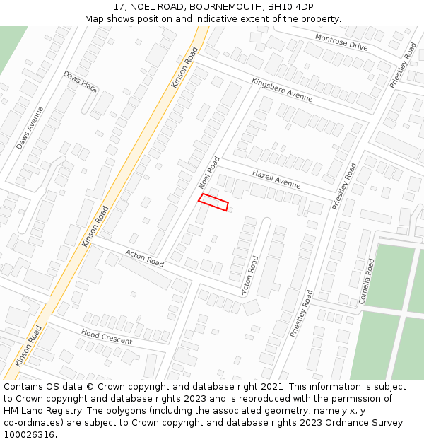 17, NOEL ROAD, BOURNEMOUTH, BH10 4DP: Location map and indicative extent of plot
