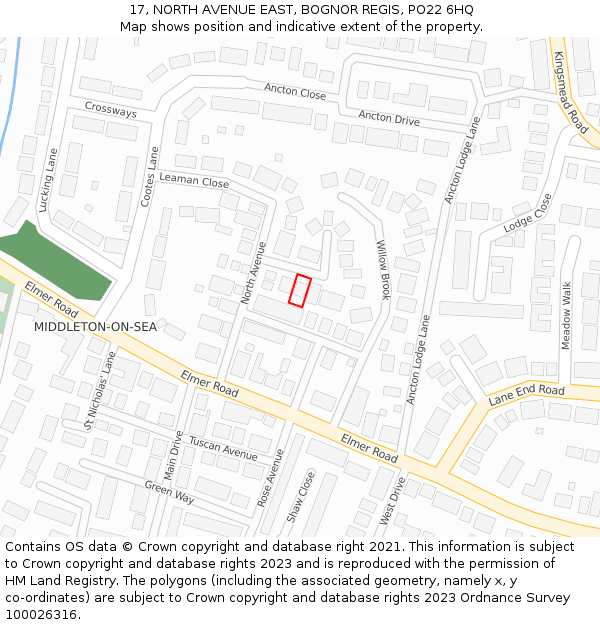 17, NORTH AVENUE EAST, BOGNOR REGIS, PO22 6HQ: Location map and indicative extent of plot