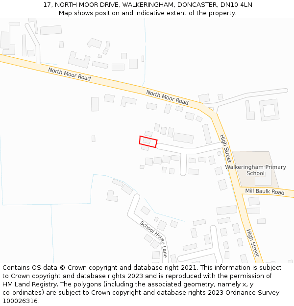 17, NORTH MOOR DRIVE, WALKERINGHAM, DONCASTER, DN10 4LN: Location map and indicative extent of plot
