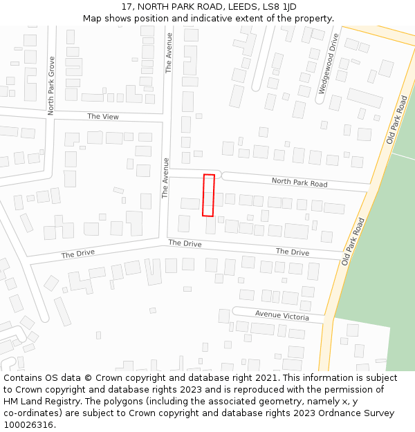 17, NORTH PARK ROAD, LEEDS, LS8 1JD: Location map and indicative extent of plot