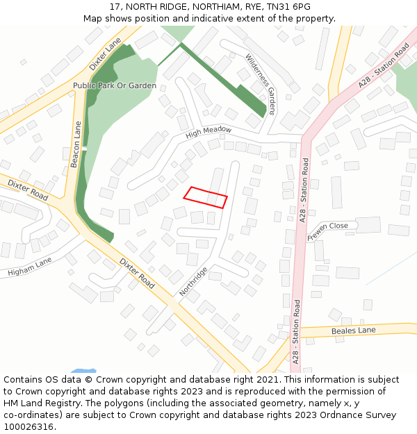 17, NORTH RIDGE, NORTHIAM, RYE, TN31 6PG: Location map and indicative extent of plot