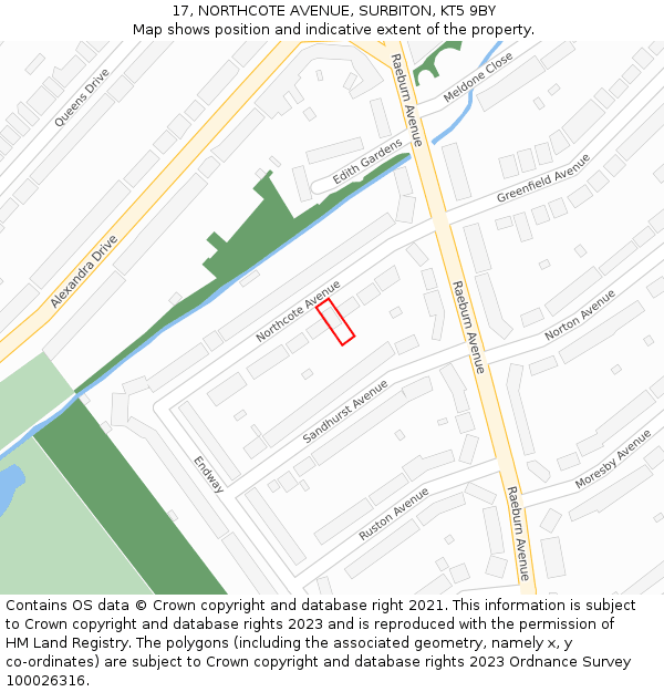 17, NORTHCOTE AVENUE, SURBITON, KT5 9BY: Location map and indicative extent of plot