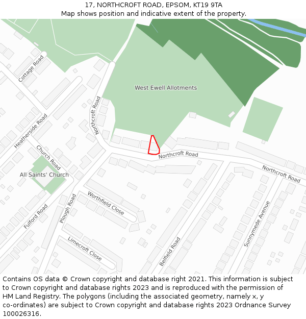 17, NORTHCROFT ROAD, EPSOM, KT19 9TA: Location map and indicative extent of plot