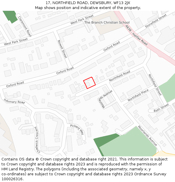 17, NORTHFIELD ROAD, DEWSBURY, WF13 2JX: Location map and indicative extent of plot