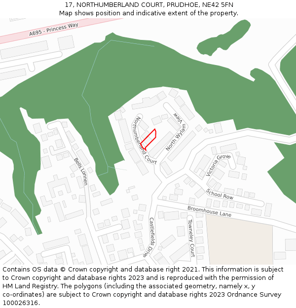 17, NORTHUMBERLAND COURT, PRUDHOE, NE42 5FN: Location map and indicative extent of plot