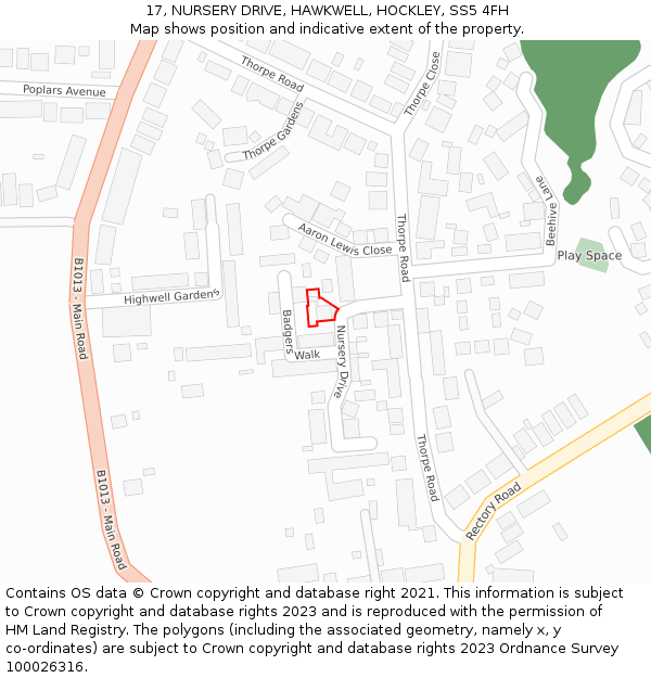 17, NURSERY DRIVE, HAWKWELL, HOCKLEY, SS5 4FH: Location map and indicative extent of plot