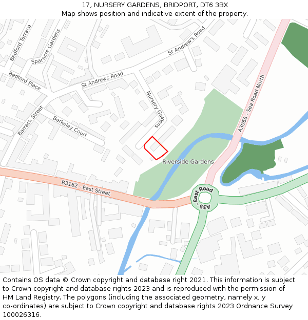 17, NURSERY GARDENS, BRIDPORT, DT6 3BX: Location map and indicative extent of plot
