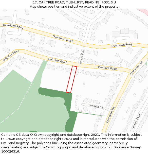 17, OAK TREE ROAD, TILEHURST, READING, RG31 6JU: Location map and indicative extent of plot