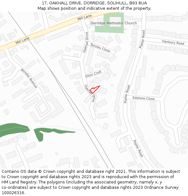 17, OAKHALL DRIVE, DORRIDGE, SOLIHULL, B93 8UA: Location map and indicative extent of plot