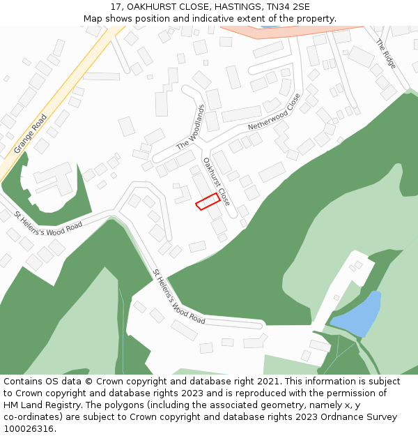 17, OAKHURST CLOSE, HASTINGS, TN34 2SE: Location map and indicative extent of plot
