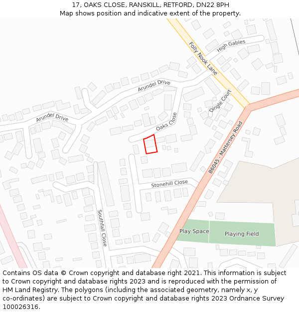 17, OAKS CLOSE, RANSKILL, RETFORD, DN22 8PH: Location map and indicative extent of plot