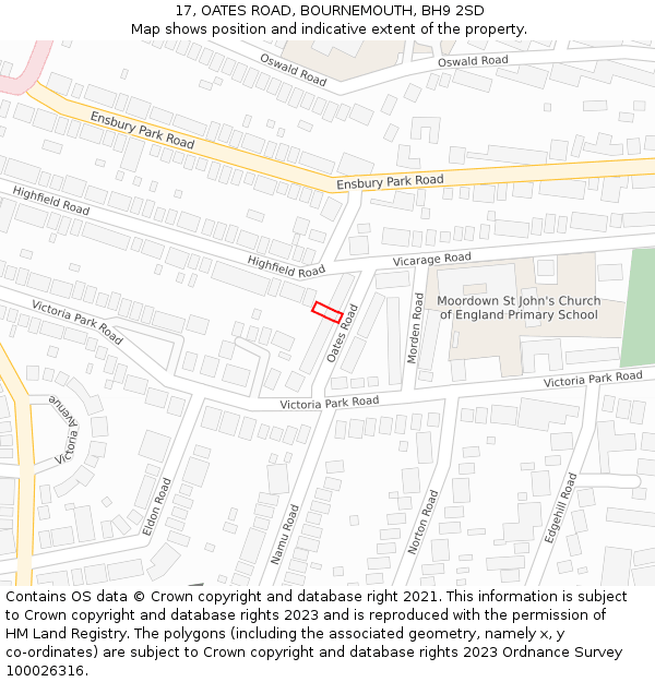 17, OATES ROAD, BOURNEMOUTH, BH9 2SD: Location map and indicative extent of plot