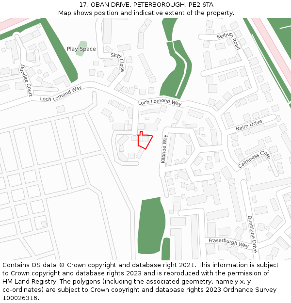 17, OBAN DRIVE, PETERBOROUGH, PE2 6TA: Location map and indicative extent of plot
