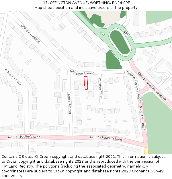 17, OFFINGTON AVENUE, WORTHING, BN14 9PE: Location map and indicative extent of plot