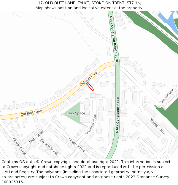 17, OLD BUTT LANE, TALKE, STOKE-ON-TRENT, ST7 1NJ: Location map and indicative extent of plot
