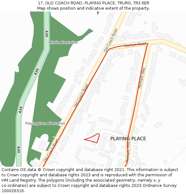 17, OLD COACH ROAD, PLAYING PLACE, TRURO, TR3 6ER: Location map and indicative extent of plot