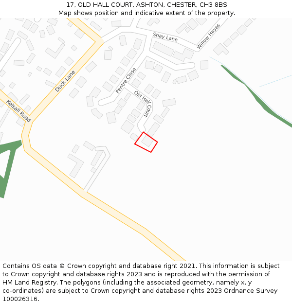 17, OLD HALL COURT, ASHTON, CHESTER, CH3 8BS: Location map and indicative extent of plot