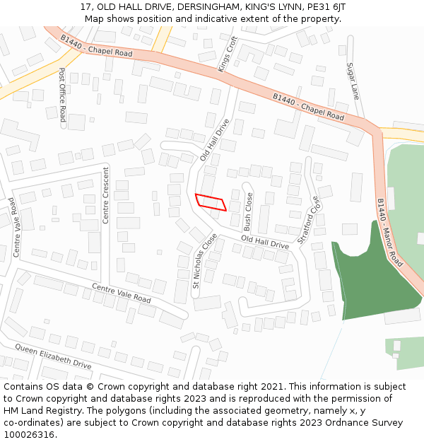 17, OLD HALL DRIVE, DERSINGHAM, KING'S LYNN, PE31 6JT: Location map and indicative extent of plot