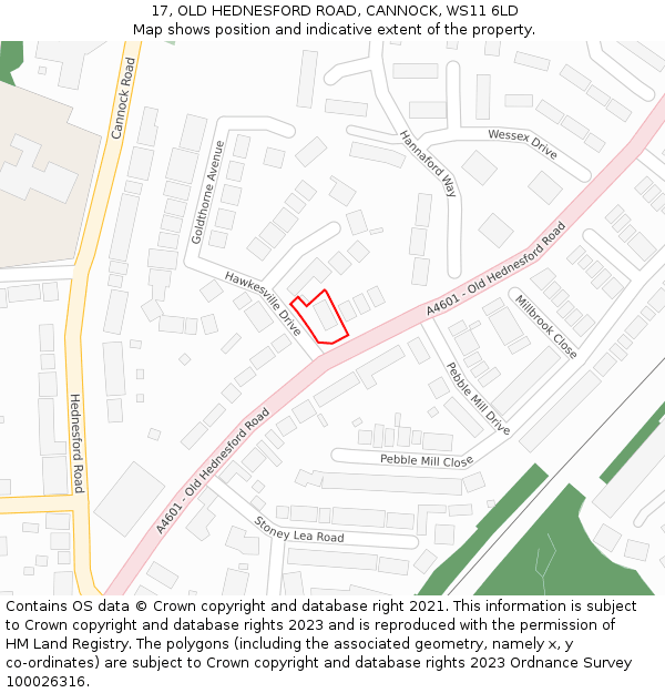 17, OLD HEDNESFORD ROAD, CANNOCK, WS11 6LD: Location map and indicative extent of plot