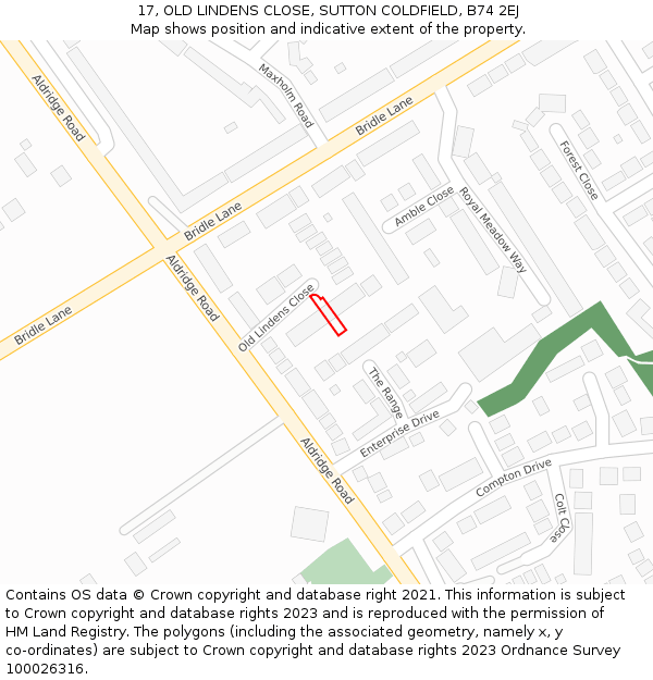 17, OLD LINDENS CLOSE, SUTTON COLDFIELD, B74 2EJ: Location map and indicative extent of plot