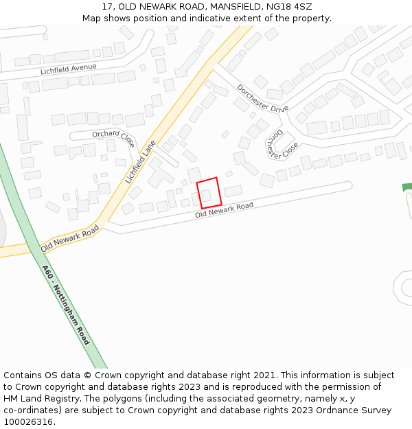 17, OLD NEWARK ROAD, MANSFIELD, NG18 4SZ: Location map and indicative extent of plot