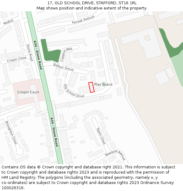 17, OLD SCHOOL DRIVE, STAFFORD, ST16 1RL: Location map and indicative extent of plot