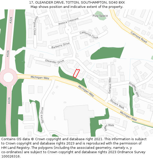 17, OLEANDER DRIVE, TOTTON, SOUTHAMPTON, SO40 8XX: Location map and indicative extent of plot